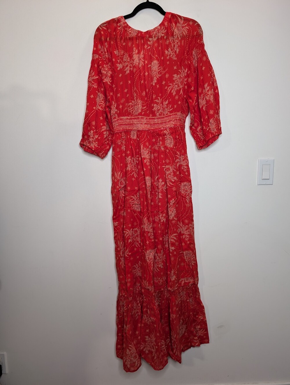 Free People Golden Hour Maxi Dress Red Floral Boho Prairie Romantic Medium - Picture 7 of 7